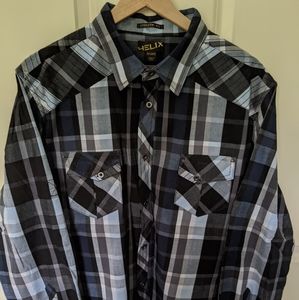 👣Helix Black and Blue Plaid Western Shirt